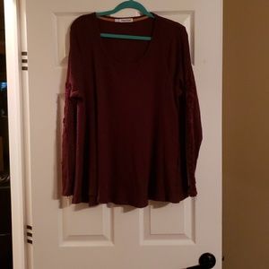 Burgundy long sleeve peplum sweater